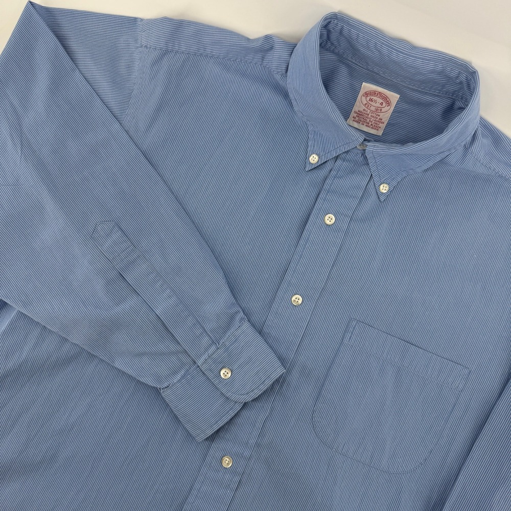 Brooks Brothers Button Down Mens 16.5-4 Blue Micro Stripe Cotton Long Sleeve